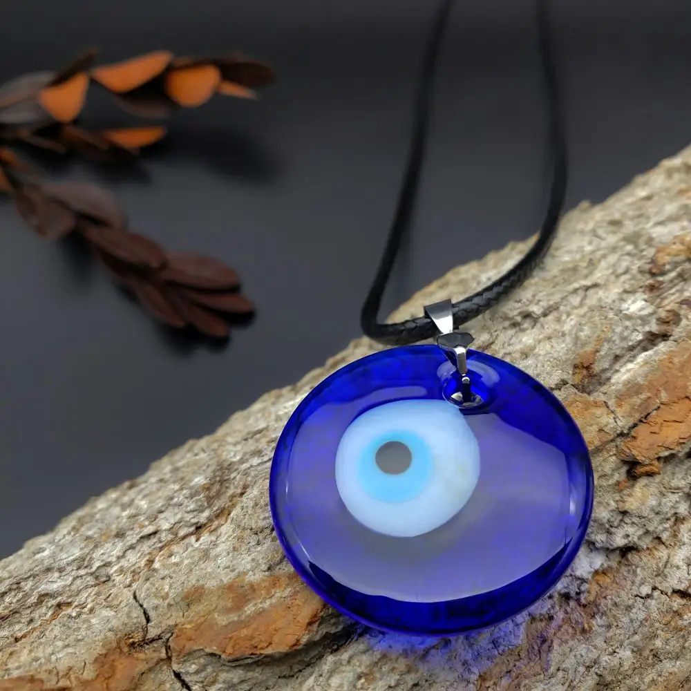 Großhandel Eye Evil Halskette Glas Leder Seil Kette Teardrop Form Blue Eye Anhänger Halskette