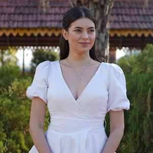 Collier pendentif croix de luxe moderne en argent sterling 925 Zyorio Jewels pour femmes, plaqué or rose, diamant, mariage - Product Image 4