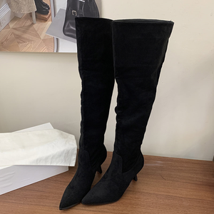 Botas Altas de Tacón de Aguja para Mujer, Estilo Retro, Otoño-Invierno, Antideslizantes, con Pliegues y Punta, Estilo Punk - Product Image 6
