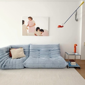 Canapé modulaire sectionnel ATUNUS en velours compacté sans armature, bleu ciel, pour salon, en forme de L, style paresseux - Product Image 6