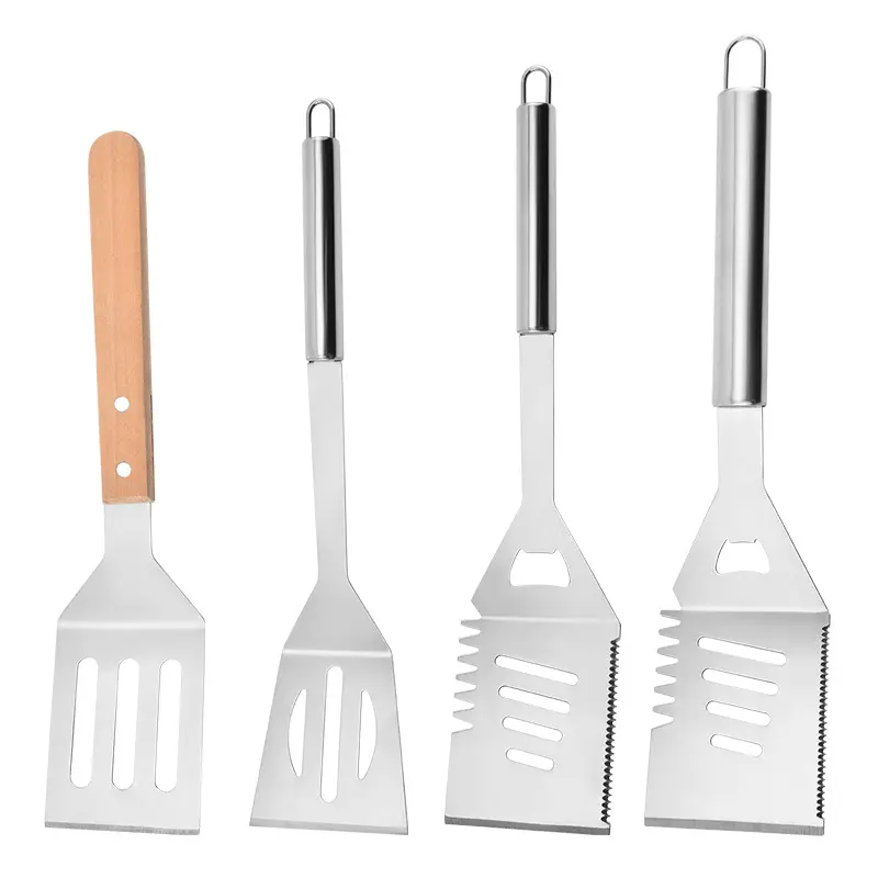 Hot Sale Rvs Multifunctionele Gekartelde Keukenmessen Outdoor Camping Voedsel Shovel Koken Bbq Spatel Bbq Tools