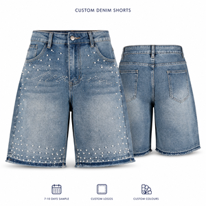 <span class=keywords><strong>Pantalones</strong></span> <span class=keywords><strong>Cortos</strong></span> <span class=keywords><strong>Vaqueros</strong></span> con Pedrería para <span class=keywords><strong>Hombre</strong></span>, 340GSM, 100% Algodón, Lavado Vintage, Estilo Holgado, Dobladillo sin Rematar, <span class=keywords><strong>Tallas</strong></span> <span class=keywords><strong>Grandes</strong></span>, Proveedor OEM - Product Image 1