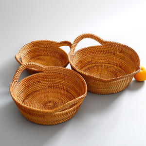 Mới Đến Tai Xử Lý Thiết Kế Tay Dệt 3Pcs Set Vòng Trái Cây Handwoven Hiển Thị Tự Nhiên Cổ Điển Handmade Mây Lưu Trữ Giỏ - Product Image 3
