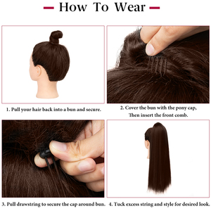 2024 mới đàn hồi ban nhạc cao su thẳng tóc đuôi ngựa 28 inch 175g bện đuôi ngựa kéo dài tổng hợp Tóc giả nữ - Product Image 3