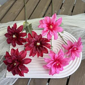 Fleurs artificielles de dahlia Jinxi en soie, 3 têtes, rose, rouge, violet, bleu, blanc, pour décoration de mariage, extérieur, maison, accessoires de présentation - Product Image 3