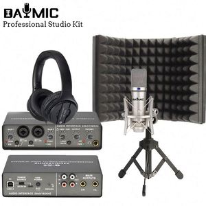 Interface audio de studio, moniteur d'enregistrement, microphone, casque, carte son domestique, kit d'équipement pour chant et diffusion - Product Image 1