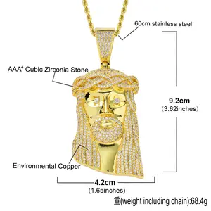 Bes Fabriek Directe Verkoop Hip Hop Sieraden Griffenzetting Volledige Aaa Cz Steen Iced Out Jezus Stuk Hanger Ketting Voor mannen