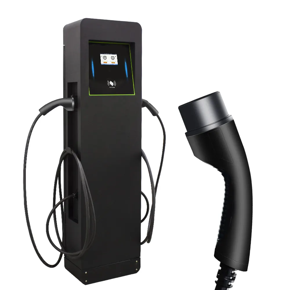 Commercial Floor-Mounted EV Charger Dual Guns 14KW 22KW 44KW OCPP RFID Function Start Method via RFID Card 5m Cable Length