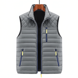 Chaleco Acolchado de Invierno para Hombre, Color Sólido, Informal, de Poliéster Transpirable, Ecológico, Cortavientos, Cuello en V, Ropa de Calle - Product Image 1