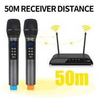 XTUGA DX02 - Sistema de Micrófono Inalámbrico UHF Dinámico de 2 Canales, XLR, 50m, Recargable, Diseño de Mano, para Karaoke, Gran Venta
