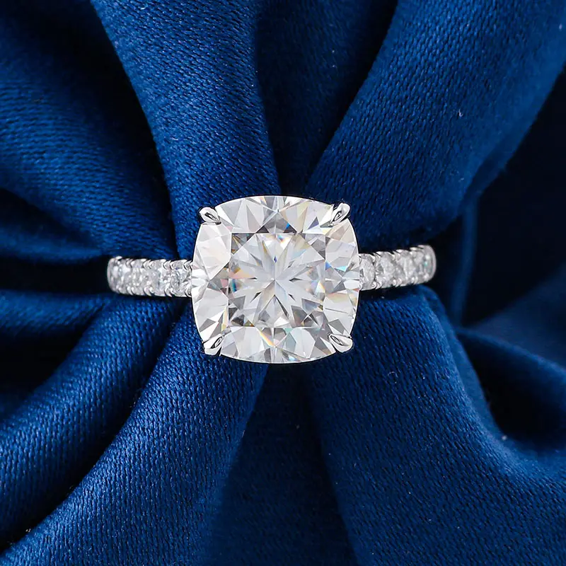 Provence Moissanite Rings VVS 9*9mm Cushion Cut Moissanite Loose Diamond 10k White Gold Wedding Engagement Ring Band