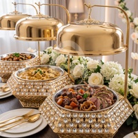 Plat à réchaud suspendu en acier inoxydable doré 8L avec couvercle, décor diamant, chauffe-plats pour buffet, idéal pour hôtels, mariages, banquets et traiteurs
