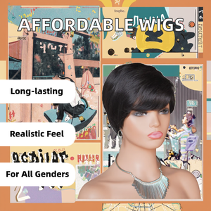 <strong>2026</strong> <strong>New</strong> XZY Glueless Machine Made Short for Pixie Cut Bob Wigs Natural Color <strong>Brazilian</strong> Remy Hair Wigs for Women in Black Color - Product Image 5