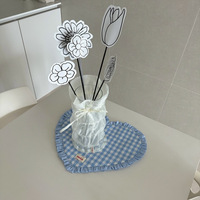 Set de table en tissu à motif écossais en forme de cœur, style coréen moderne et simple, réutilisable, avec bord festonné mignon, accessoire photo, pour la salle à manger