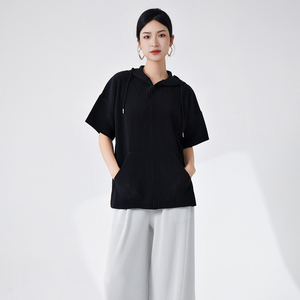 Sudadera con capucha suelta plisada de alta calidad, ropa unisex, jersey negro, tops versátiles de talla grande para mujer en stock o OEM personalizado - Product Image 3