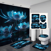 Ensemble de rideaux de douche 4 pièces de luxe, écologiques, design personnalisé, antibactériens, imprimé floral, tapis de bain moderne en polyester pour la maison et l'hôtel