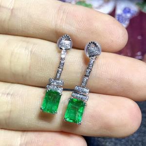 18K White Solid Gold <strong>Drop</strong> Natural <strong>Emerald</strong> Gemstone <strong>Earrings</strong> - Product Image 3