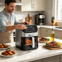 Freidora de Aire Anbolife 6L con Ventana Visible, Revestimiento Antiadherente, Libre de BPA, Olla y Bandeja para Freír con Revestimiento Antiadherente, Fabricación OEM