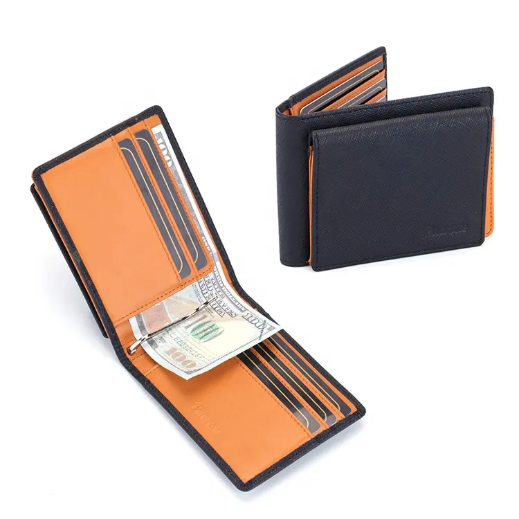 Tasca frontale rfid blocco della carta del cuoio genuino supporto di carta mininalist mens money clip portafoglio con tasca portamonete
