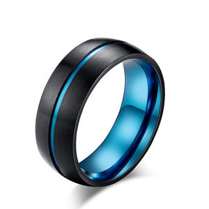 Black And Blue <b>Titanium</b> Steel <b>Ring</b> For <b>Men</b> Simple Fashion Jewelry Gift K R318 - Product Image 5