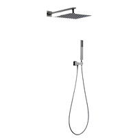 Ensemble de robinetterie de douche murale en acier inoxydable poli avec valve en céramique, jet de pluie et douchette à main, prêt à l'emploi pour salle de bain