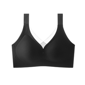 女性用プラスサイズのブラレースワンピースVネックワイヤレスプッシュアップソフトサポートクロスメッシュバッククロージャー通気性女性用ブラジャー