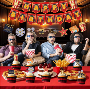 Bannières pour Soirée <span class=keywords><strong>Cinéma</strong></span> <span class=keywords><strong>Anniversaire</strong></span>, Drapeaux de <span class=keywords><strong>Cinéma</strong></span>, Guirlande, Décorations pour Cupcakes, Décorations de Gâteau, Ballons Confettis Métalliques en Latex - Product Image 2