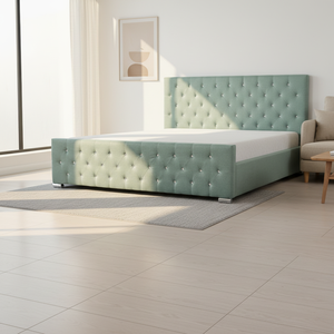 Testiera Moderna in Lino <span class=keywords><strong>Verde</strong></span> con Dettagli Dorati, <span class=keywords><strong>Letto</strong></span> Imbottito Queen/King Size con Robusto Supporto a Doghe per Camera da <span class=keywords><strong>Letto</strong></span> - Product Image 5