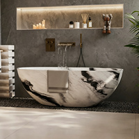 Baignoire autoportante ovale en pierre artificielle moderne, cuve profonde pour 2-3 personnes, hôtel, villa