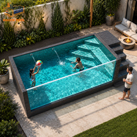 Piscine de nage à contre-courant Elite Resort, hors sol, en fibre de verre, avec triple cascade, grande, 20 pieds, et conteneur de 40 pieds, intégrant un jacuzzi spa