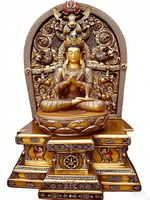Statue de Bouddha en cuivre pur artisanal antique du Népal, mini sculpture, art antique en bronze, ornements Guanyin, statue de Guanyin en bois