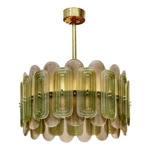 <span class=keywords><strong>Lustre</strong></span> <span class=keywords><strong>Art</strong></span> Déco en verre de Murano vert et fumé avec source de lumière LED, structure en fer, taille moyenne - Product Image 1