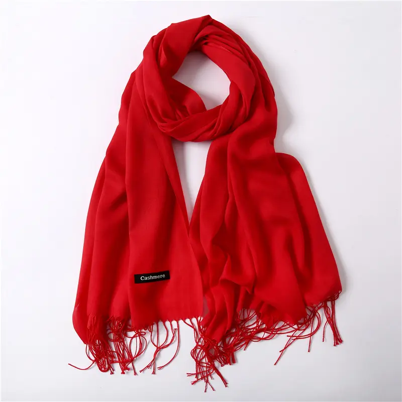 Hot Selling Solid Color Cashmere Scarf Lady Thin Spring Autumn Tassel Shawl Headscarf Hijab Wrap