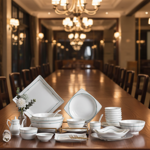 Luxury 50-Piece Eco-Friendly Ceramic Bone China <b>Dinnerware</b> Set Scenic Pattern Dishwasher Safe Elegant Green Gold European Style - Product Image 1