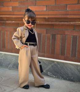 Conjunto de Dos Piezas para Niñas, Traje Casual con Pantalones, Chaqueta de Manga Larga, Pantalones y Cinturón, Tallas 90-140 cm - Product Image 2