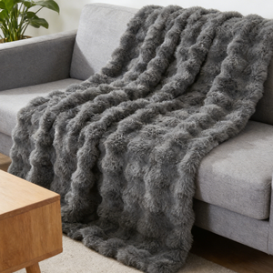 Süper Yumuşak Dokuma Çizgili Suni Tavşan Kürkü Flanel Battaniye %100 Polyester Sıcak Rahat Kalın Peluş Kanepe Yatak Koltuk Ev Uykusu İçin - Product Image 3