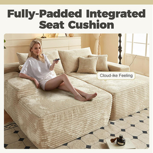 Sofa dikompresi Modern Modular Corduroy Double Chaise, Sofa tidur dengan kursi dalam nyaman untuk ruang tamu