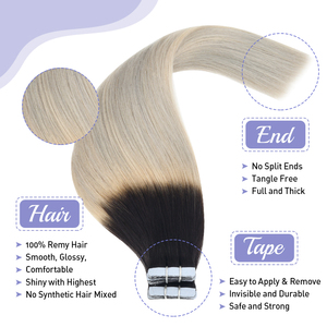 Extensiones de Cabello con Cinta Invisible de Doble Trama de Alta Calidad, Listas para Enviar, Cabello Liso Chino, Color R1B/Gris, 16-20 Pulgadas, Gran Venta - Product Image 2