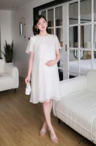 Vestido de maternidad de verano Cómodo tejido transpirable Gasa de seda Floral Bordado Detalle Diseño recto V1161 No decolorado - Product Image 6