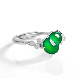 S925 silver <b>ring</b> set with natural A-grade jadeite lotus-shaped green ice-grained <b>jade</b>, women's style, adjustable design - Product Image 3