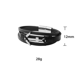 Anchor <b>Leather</b> <b>Bracelet</b> Black Stainless Steel Men's Gift Jewelry - Product Image 5