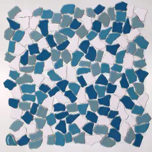 China Yunfu Factory Square Sheet Vintage Mixed Beige Tumbled Pebble Marble Stone Mosaic Tile Veneer