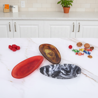 Assiette à salade minimaliste en résine anti-rayures de précision, motif tourbillon aqua rouge, forme grain de melon, plateau à fruits pour fête, décoration intérieure, vanité