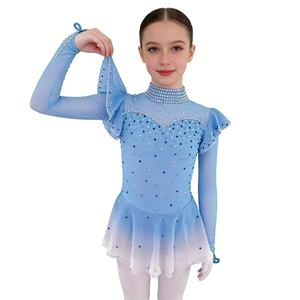 Abito da Pattinaggio Artistico per Ragazze Blu Scuro di Design Popolare, Costume da Pattinaggio da Sala in Spandex per Esibizioni - Product Image 3