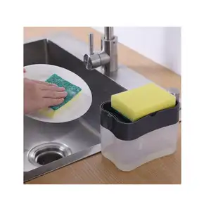 Dispensador de jabón automático de salida de fábrica, bomba, soporte de esponja de cocina, caja de almacenamiento de jabón de plástico sobre el fregadero