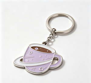 Purple Coffee Cup Planet Metal Key Chain Enamel <b>Keyring</b> Pendant Bag <b>Charm</b> Gift - Product Image 3