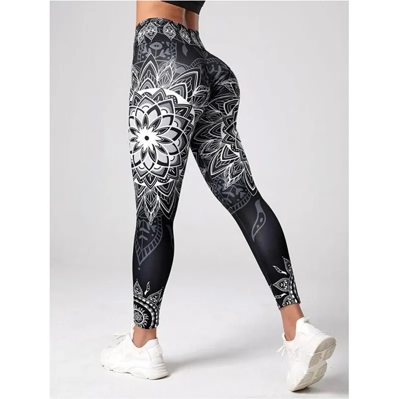 Leggings de sport à imprimé mandala floral et à large bande pour femmes, pantalon de yoga de gymnastique respirant à séchage rapide, vente en gros