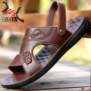 Sandalias y Chanclas para Hombre de Doble Uso, Suela Suave, Sandalias Casuales, Sandalias Planas de PU para Uso Diario con Cierre de Velcro, 1 Par - Product Image 6
