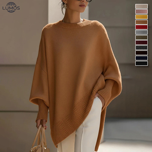 Suéter de punto grueso de cuello redondo oversize para <span class=keywords><strong>mujer</strong></span>, estilo europeo y americano, con mangas holgadas tipo murciélago, ideal para otoño. - Product Image 3
