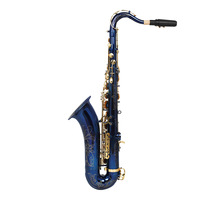 Bb Tenor Saxophone Brass Body Lacquered Finish Blue with Gold Keys B Flat Woodwind Musical Instrument for Band Stage Performance